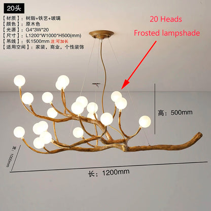 Retro Resin Tree Branch Chandeliers Frosted Glass Bubble LED Pendant Lamp for Living Dining Room Home Decor suspension luminaire