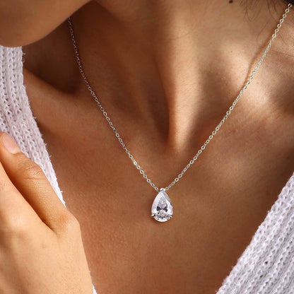 IGOTOS 1-4CT Water Drop Moissanite Pendant Necklace Women 925 Sterling Silver Round/Sharp Claw Lab Diamond Pendant Neck Chain