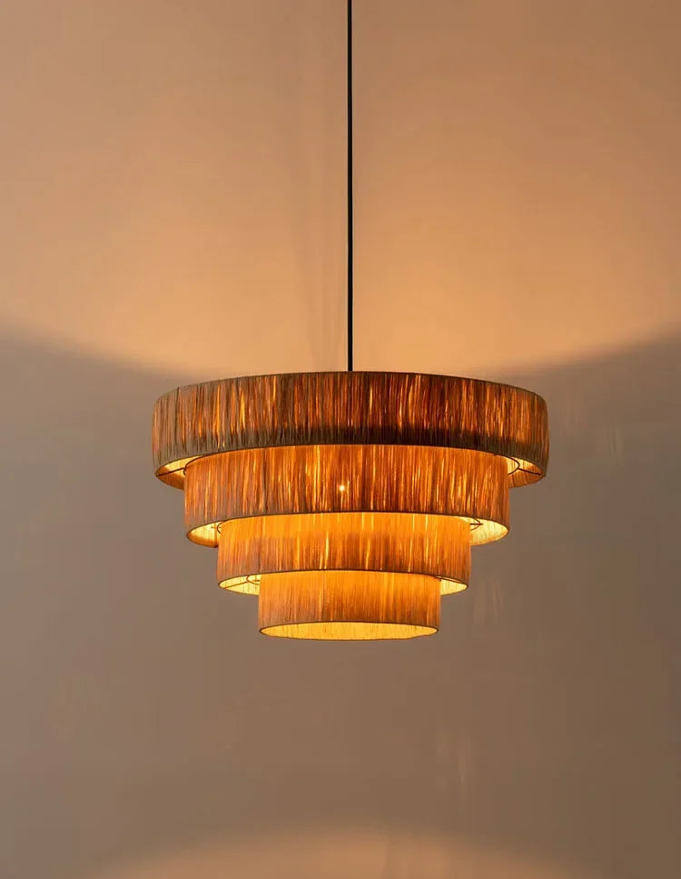 Golden Editions Designer Chandelier woven Rattan Straw Pendant Lights large Rattan lighting suspension wabi sabi Restaurant lamp