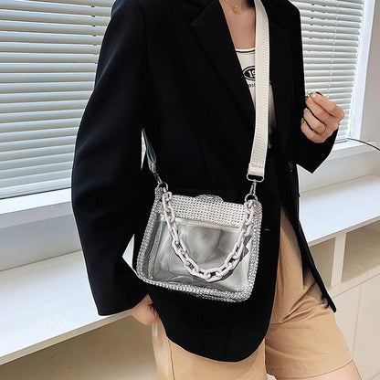 Clear Crossbody Bag for Women PVC Transparent Single Shoulder Chain Portable Messenger Bags Small Square Satchel Bag Girls Gift