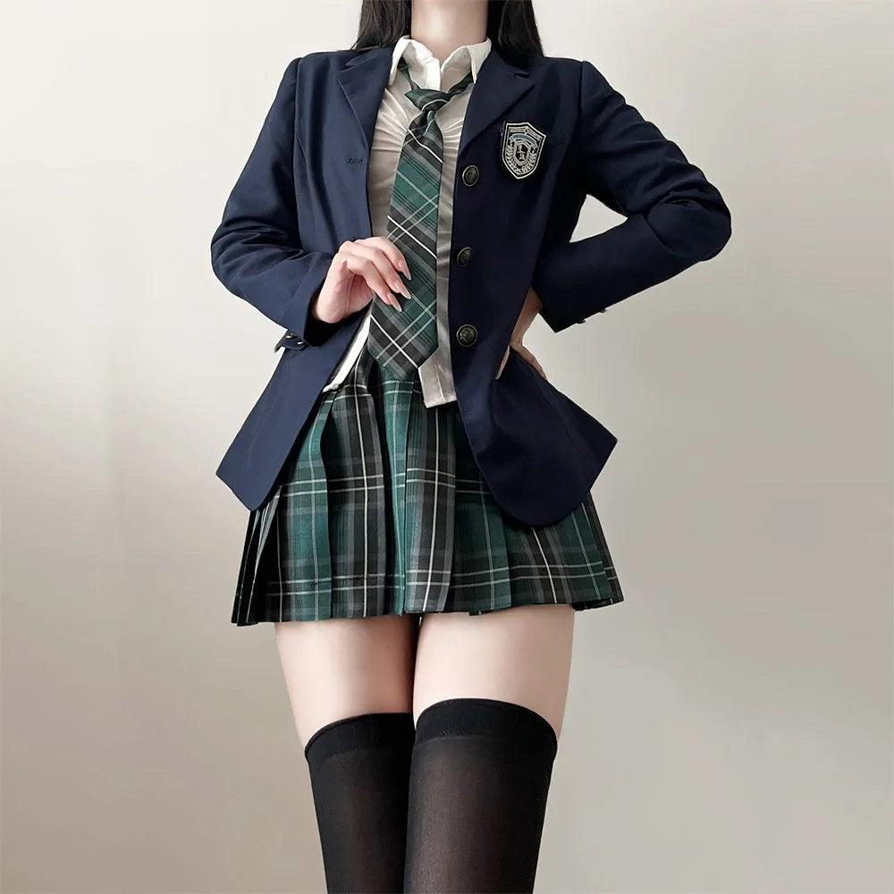JK Uniform Suit Plaid Skirt Suit Slim Girl Pure Desire Pink Summer School Sister Battle Robe Tight School Uniform