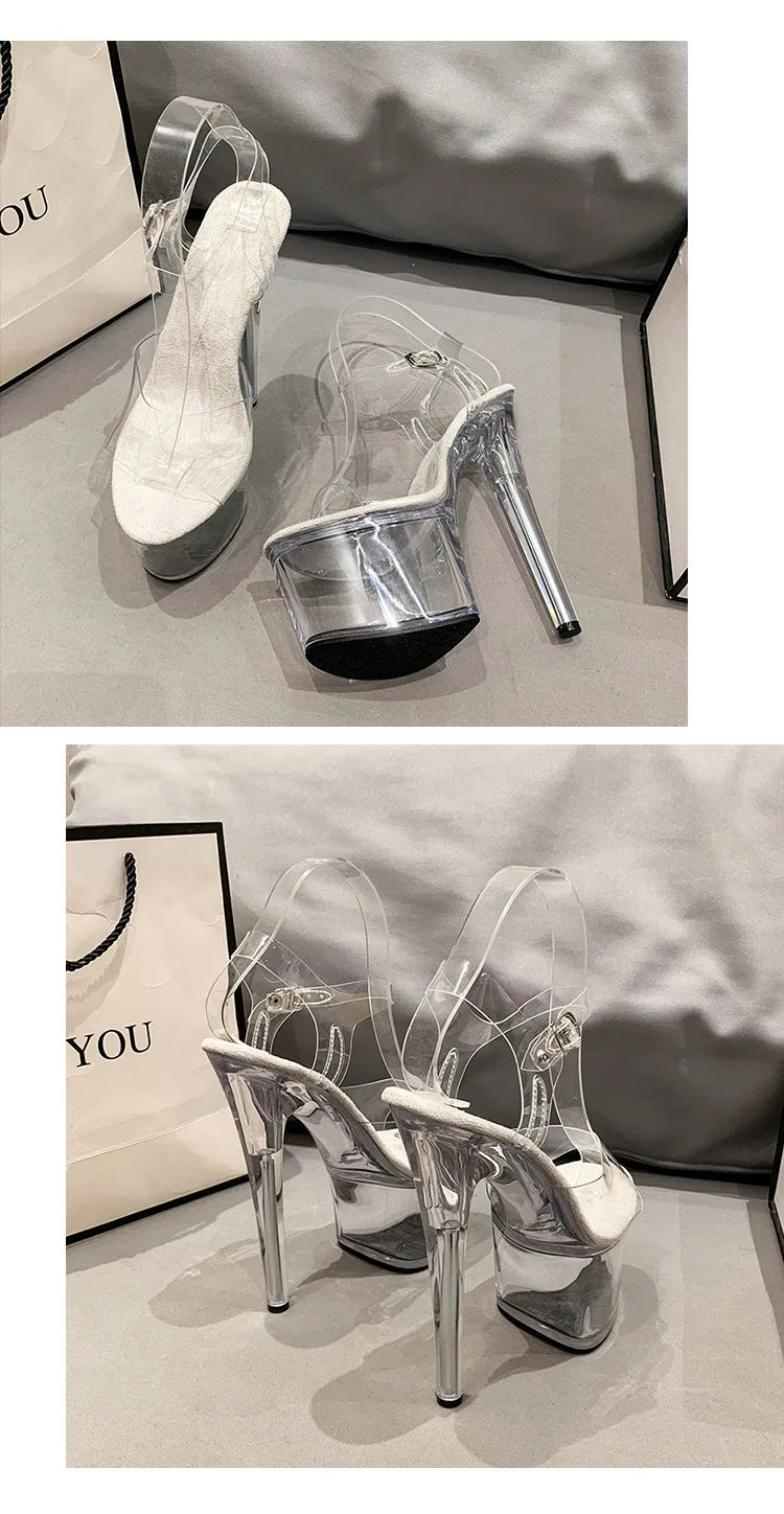 15cm 17cm 20CM High Heels Women's Sandals Anti-Skid Sexy Pole Dance Shoes Thin Heel Transparent Platform Female Party Sandals