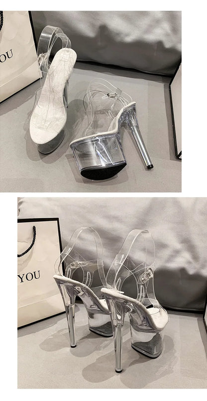 15cm 17cm 20CM High Heels Women's Sandals Anti-Skid Sexy Pole Dance Shoes Thin Heel Transparent Platform Female Party Sandals