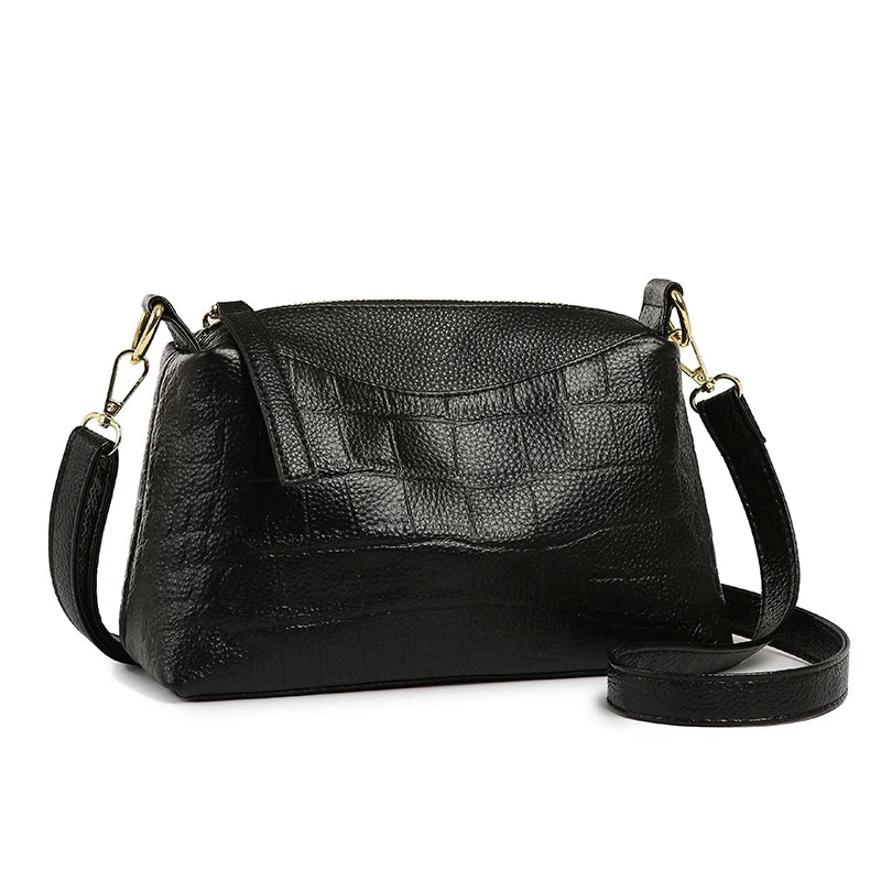 100% Genuine Cowhide Crocod Pattern Luxury Shoulder Bags For Women Designer Solid Color Soft Crossbody Bag Handbags Purses Sac