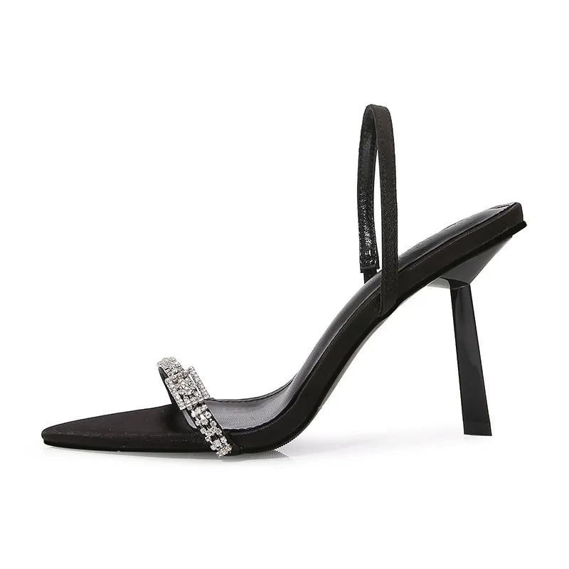 2025 Summer Luxury Rhinestones Narrow band Women Gladiator Sandals Fashion Stiletto High heels Concise Slingback Sandalias Shoes