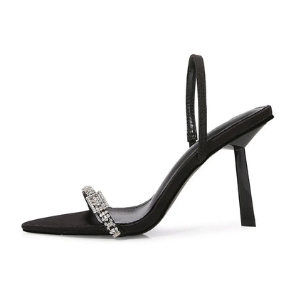 2025 Summer Luxury Rhinestones Narrow band Women Gladiator Sandals Fashion Stiletto High heels Concise Slingback Sandalias Shoes