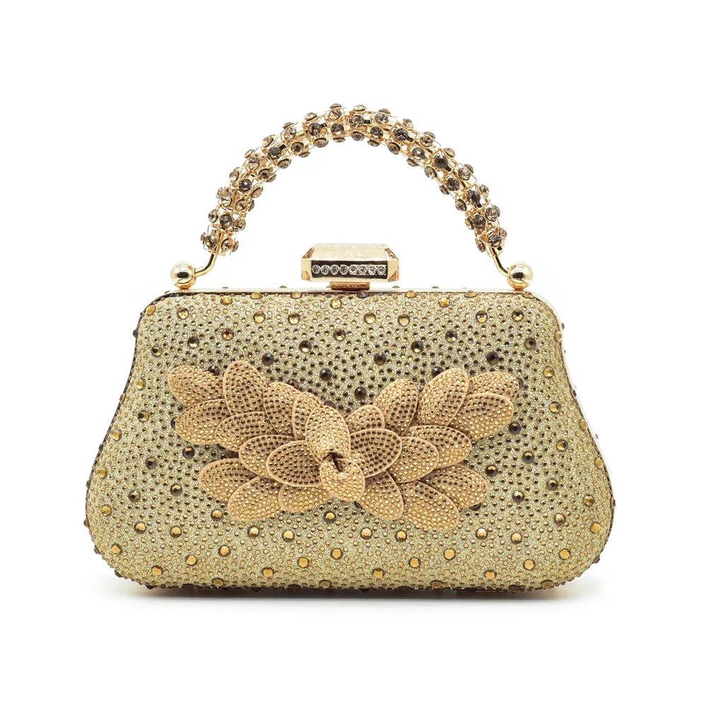 Original Italian Shoes and Bag Set for Women Full Rhinestone Chic and Elegant Woman Shoes and Bag for Party Wedding Pumps