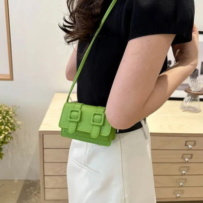 Fashion Mini Messenger Bags Solid Color Buckle Shoulder Bag PU Leather Crossbody Bags Ladies