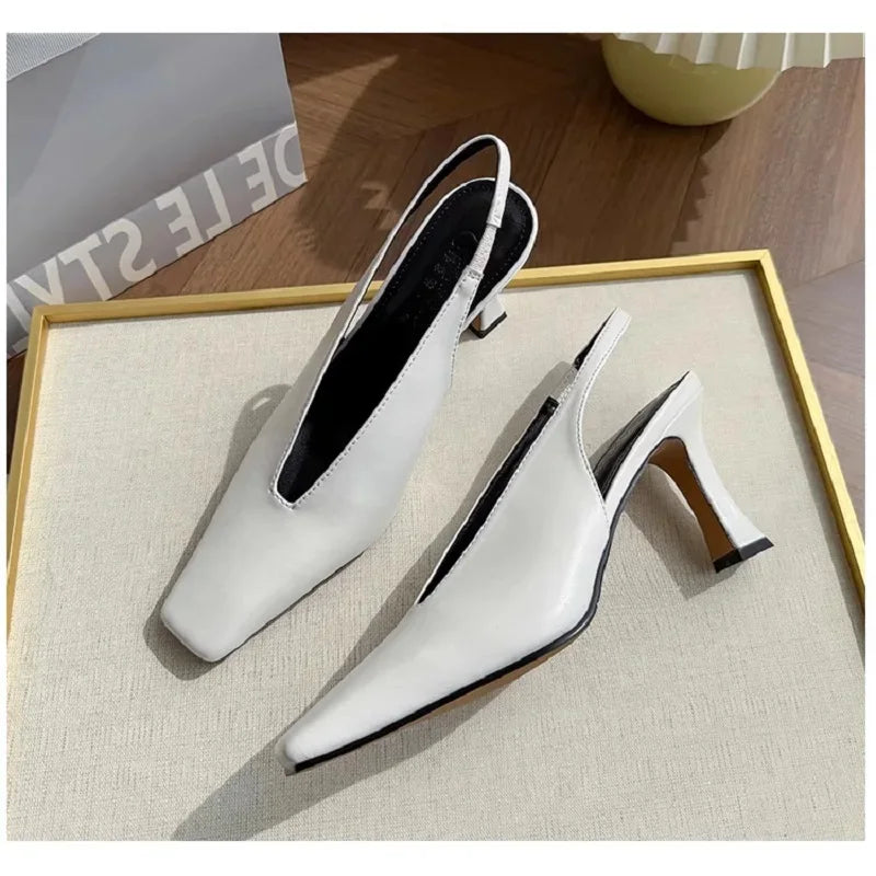 Sandals Luxury Brand Sexy Dress Shoes Elegant Chunky High Heeeled Pumps Sexy Pointed Toe Evening Shoes Women Shoes V Cut Shoes