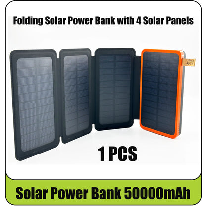 Solar Power Bank 50000mAH Folding Solar Panels 5V 2A USB Output Portable Outdoor Camping Sun Power For IPhone Android
