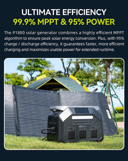 IEE P1800 Portable Power Station 1800W(3600W Surge) 1024Wh EV Grade LiFePO4 Battery Solar Generator, 220V EU Socket Pure Sine Wave, WiFi App Monitor, UPS Uninterruptible Power Supply for Outdoor Camping Road Trip Home Power O