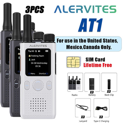 1/2/3PCS ALERVITES PoC AT1 Global Walkie Talkie Baofeng Radio 4G LTE Unlimited Distance US/EU Version OLA APP USB-C Ultra-light