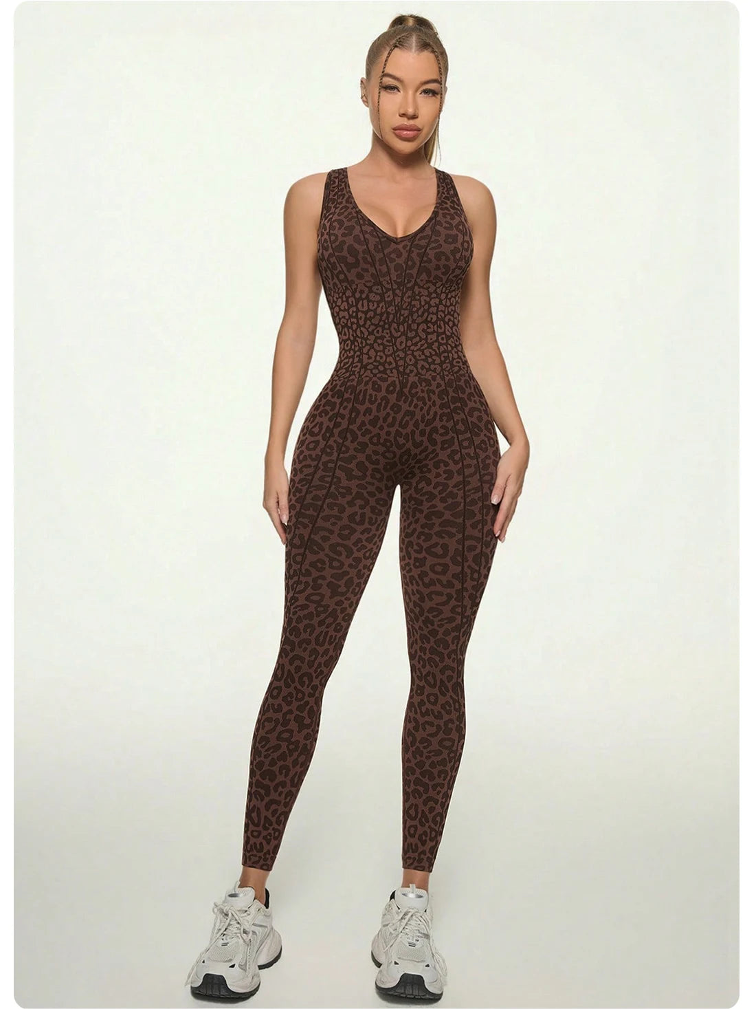 ZHEJIN Leopard Jumpsuit Women Backless Criss Cross Seamless Yoga Romper Scrunch Butt Lifting Workout Bodysuit Gym Fitness Wear