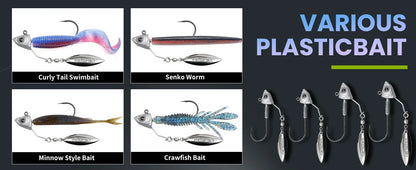 FishTrip 6-Pack Underspin Jig Heads Hook,  with Brass Blade Fishing Hook for Bass & Saltwater Fishing