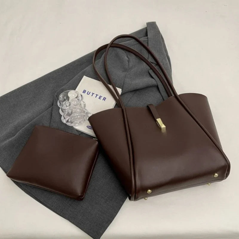 Branded Designer Shoulder Tote Bags For Women Soft PU Leather 2-IN-1 Big Capacity Shopper Tote Set 2025 Luxury Designer Handbags
