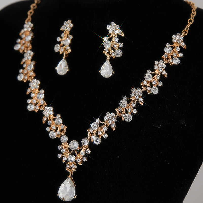 Fashion Bridal Jewelry Wedding Accessories Zircon Rhinestone Set Wedding Banquet Party Versatile Luxury Women's Necklace Earring