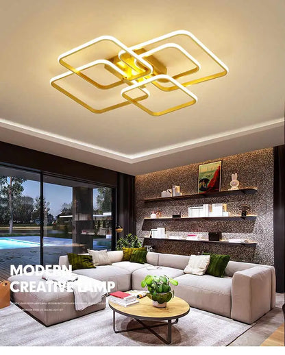 Modern Square LED Ceiling Chandelier with Remote Control Dimmable Light Fixture for Living Room Bedroom Dining Home Decor Lamp