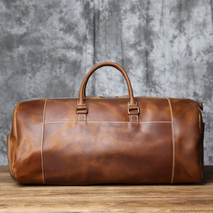 Vintage Genuine Leather Men's Travel Bag Crazy Horse Leather Duffel Bag Large Capacity Top-Layer Cowhide Handbag Crossbody NZPJ