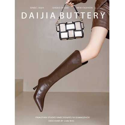 2025 Autumn New Products Women's Brown Suede High-Top Thigh Boots Pointed Toe Stiletto High Knight Boots