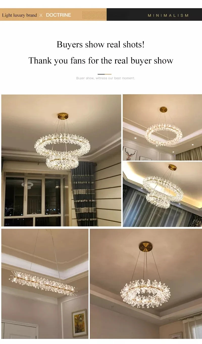 French crystal chandelier, romantic firefly, snowflake, light luxury, modern creativity, warm bedroom, dining room chandeliers