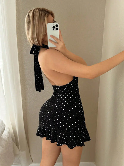 A Women's Fashionable Dress Suitable for Both European and American Sexy Back and Neck Hanging Casual Commuting Parties