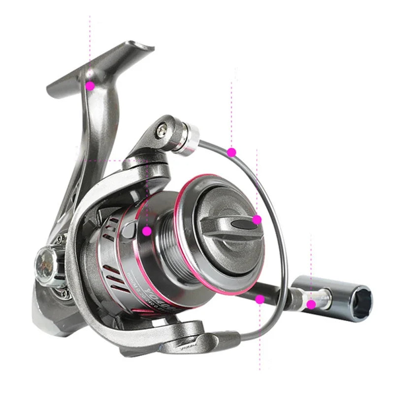 1000-7000 Series Metal Wire Cup 5.2:1 Gear Ratio, 26LB Max Drag, Spinning Fishing Reel, For Freshwater Saltwater Carp Fishing