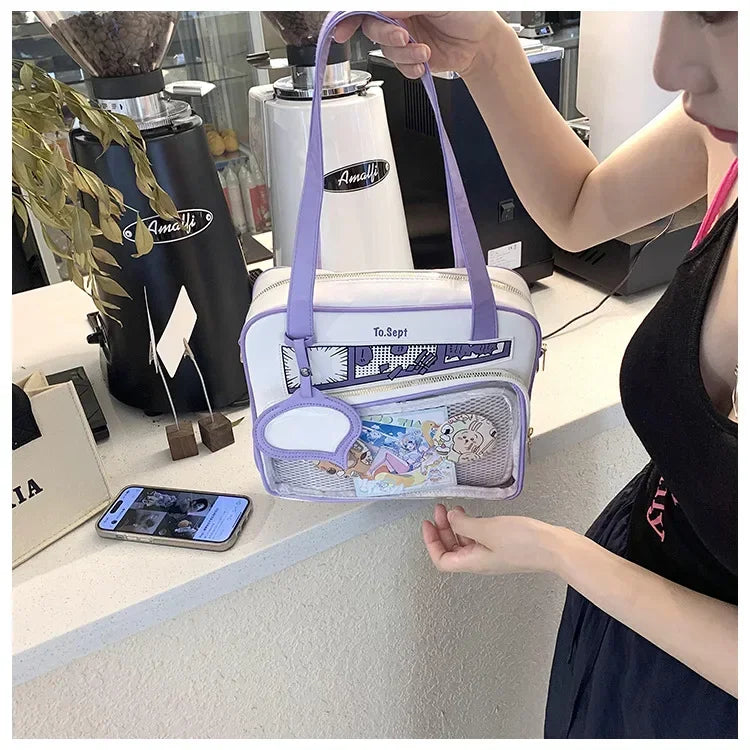 Y2K Japanese Harajuku Ita Bag for Women Cute Shoulder Bag Girls Transparent Itabag Crossbody Bag JK Shoulder Bags Handbags