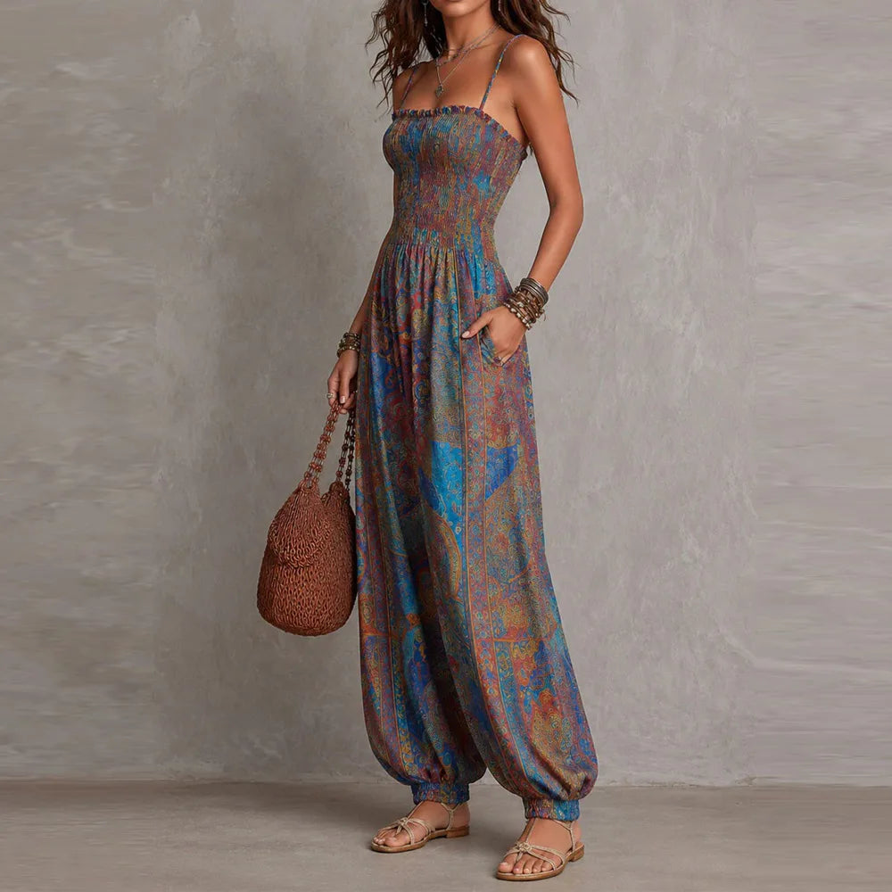 Sexy Sleeveless Backless Jumpsuit Women's 2026 Summer Boho Wide Leg Printed Loose Long Pants Jumpsuits Vacation Party Clothing