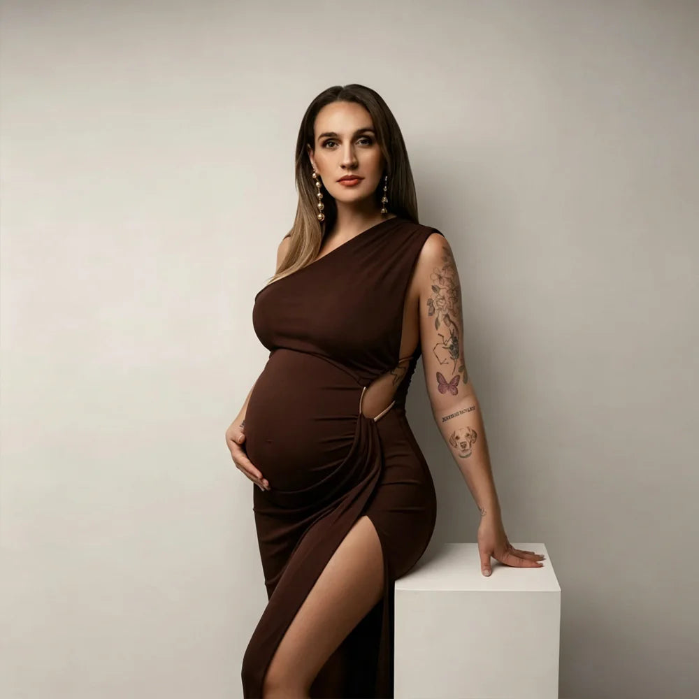 Pregnancy Photography Outfit One Shoulder Sleeveless Side Slit Dress  Photography Dress For Women Photography Studio Clothing