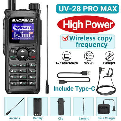 BAOFENG UV-28 PRO MAX Walkie Talkie 10W Multi-Band 999CH Wireless Copy Frequency Long Range Type-C AM FM UHF NOAA Two Way Radio