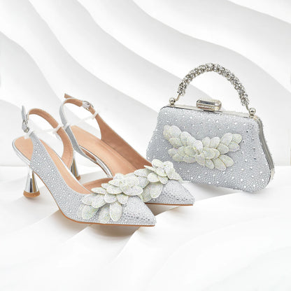 Original Italian Shoes and Bag Set for Women Full Rhinestone Chic and Elegant Woman Shoes and Bag for Party Wedding Pumps