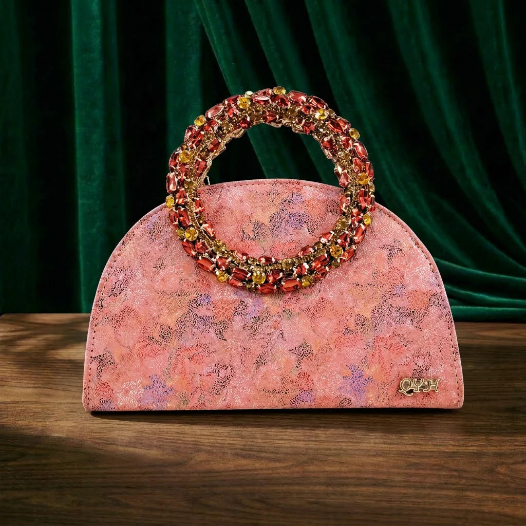 Multicolor Glitter Rhinestone Ring Handle Evening Clutch And Women High Heels Shoes Set Wedding Party Matching Bag