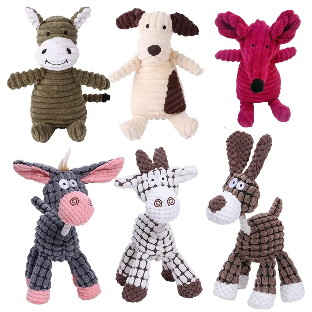 Plush Dog Toy Animals Shape Bite Resistant Squeaky Toys Corduroy Dog Toys for Small Large Dogs Puppy Pets Training Accessories
