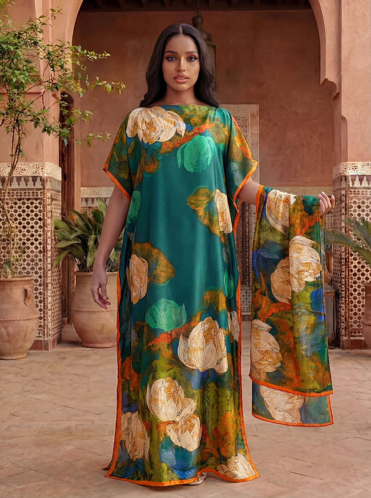 Ladies Scarf New Dubai Fashion Print Design Women Long Shawl 2026 Summer Beach Party Loose Dress Silk Soft African Abaya MOOMOO