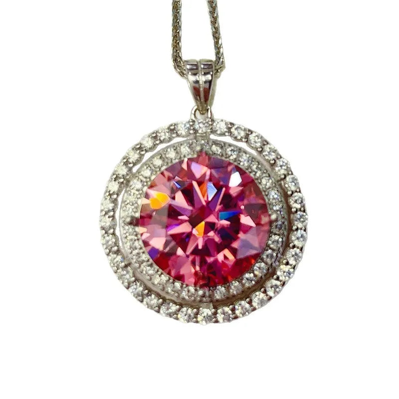 Platinum Texture Luxury Double Row Round Bezel Pendant For Women 10ct Moissanite PT950 Platinum |  delicate and premium