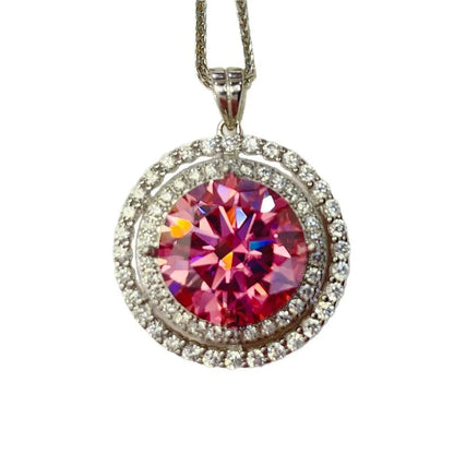 Platinum Texture Luxury Double Row Round Bezel Pendant For Women 10ct Moissanite PT950 Platinum |  delicate and premium