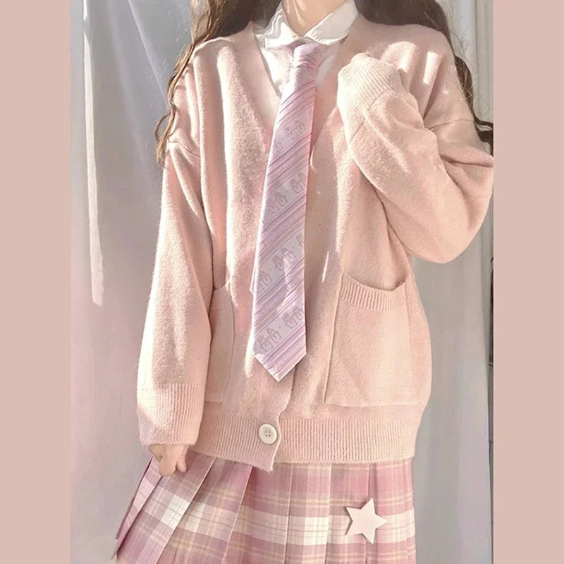 Japan School Sweater Spring Autumn V-neck Cotton Knitted Sweater College Style JK Uniform Cardigan 4 Color Student Girls Cosplay