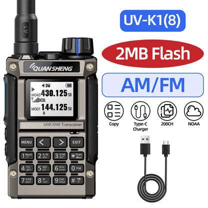 Quansheng UV-K1(8) Multi-Band Walkie Talkie 2MB Flash Wireless Copy Frequency Long Range Type-C Charger for Quansheng UVK5 K6