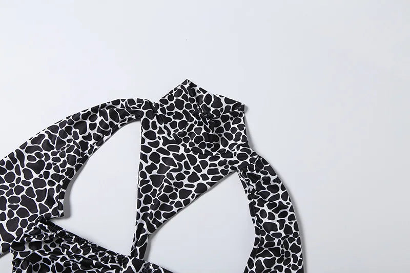 Leopard Print Straight Pants Slim Fit Jumpsuits Women Trend Sexy Strapless Patchwork Turtleneck Full Sleeve Club Party Overalls