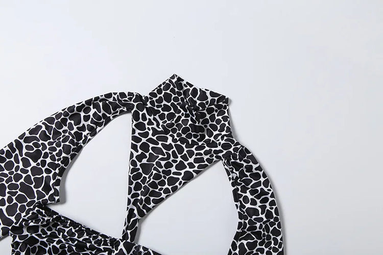 Leopard Print Straight Pants Slim Fit Jumpsuits Women Trend Sexy Strapless Patchwork Turtleneck Full Sleeve Club Party Overalls