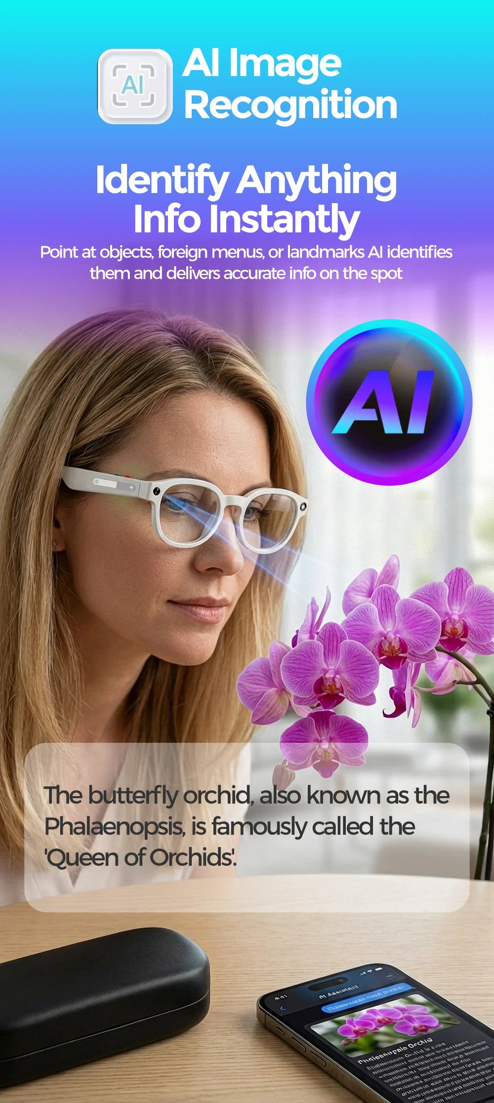 Smart Glasses 2MP Video Camera Multifunctional AI Translation Conversation Recording Music Control Wifi Transmission 2026