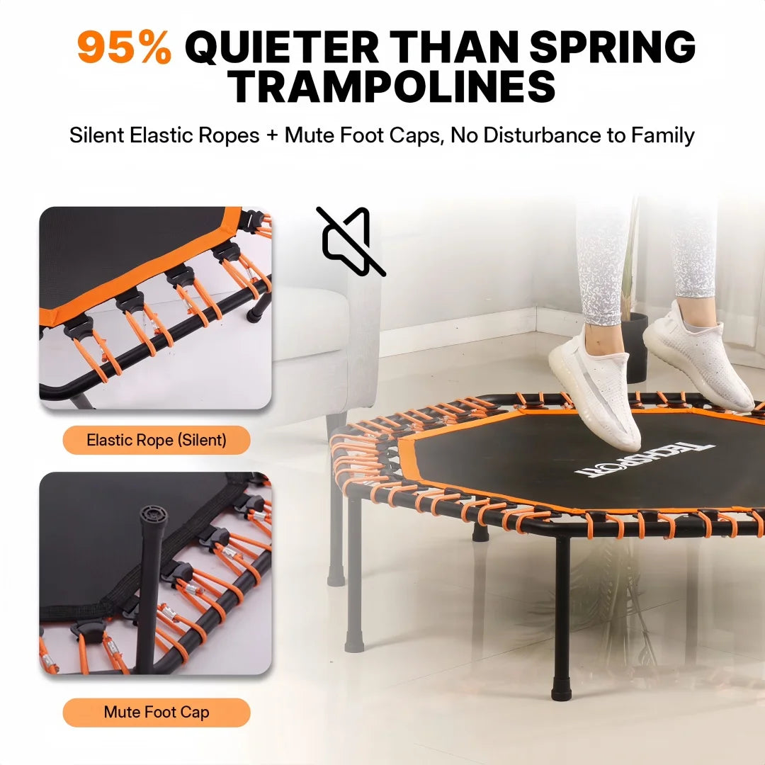 50" Fitness Trampoline Quiet Adult Mini with T-Bar Handle Silent Elastic Ropes