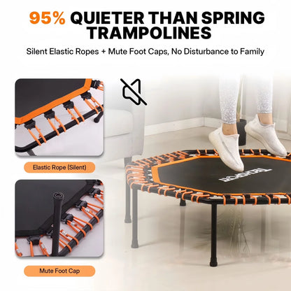 50" Fitness Trampoline Quiet Adult Mini with T-Bar Handle Silent Elastic Ropes