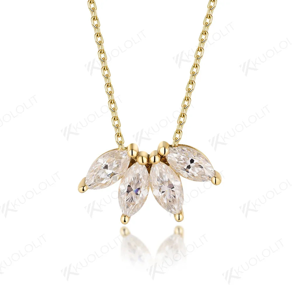 Kuololit 1CTW Marquise Cut Moissanite Necklaces for Women Solid 10K 14K 18K 925 Sliver Leaves Pendant with Chain for Engagement
