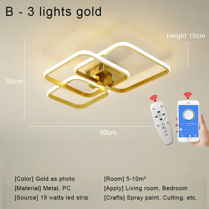 Modern Square LED Ceiling Chandelier with Remote Control Dimmable Light Fixture for Living Room Bedroom Dining Home Decor Lamp