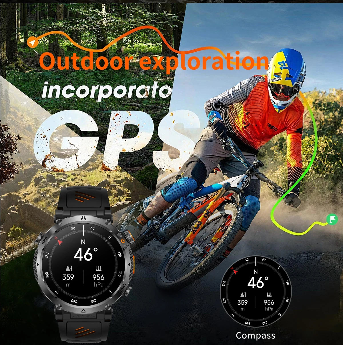 COANR2026 New Military Smart Watch 850mAh Battery GPS trace Compass 3ATM Waterproof Tactics Sport Flashlight call SmartWatch Men