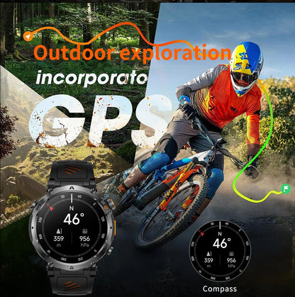 COANR2026 New Military Smart Watch 850mAh Battery GPS trace Compass 3ATM Waterproof Tactics Sport Flashlight call SmartWatch Men