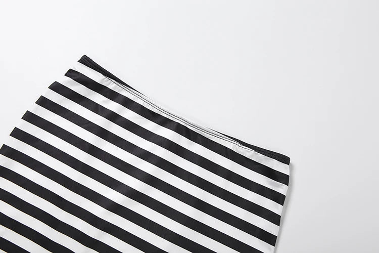 Weird Puss Striped Print 2-Piece Set Women O-Neck Full Sleeve Crop Tops+Mini Simple Skirt Spring Trend Skinny Classic Party Suit