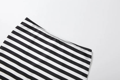 Weird Puss Striped Print 2-Piece Set Women O-Neck Full Sleeve Crop Tops+Mini Simple Skirt Spring Trend Skinny Classic Party Suit