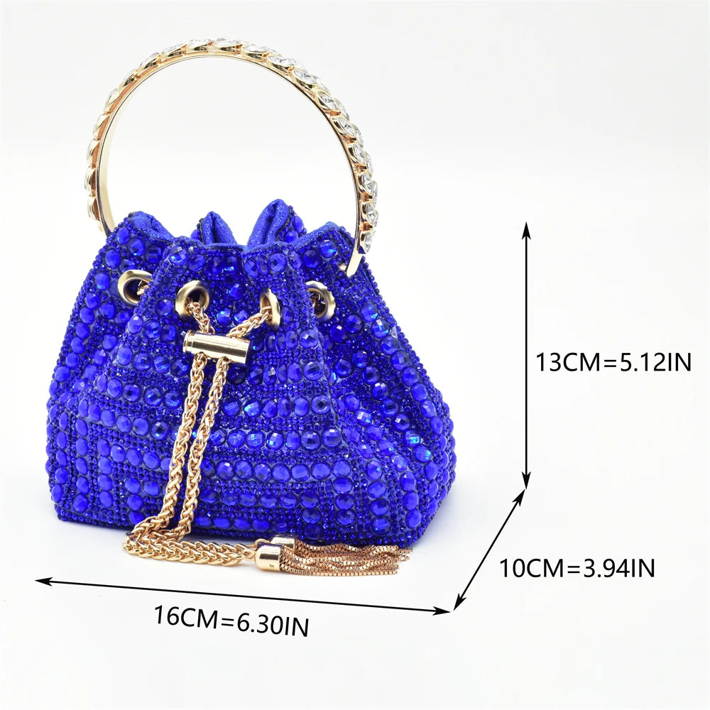 Fashion Royal Blue Shoe and Bag Set Decorated with Rhinestone Nigeria Italian Shoes and Matching Bags Elegant Heeled Women Pumps
